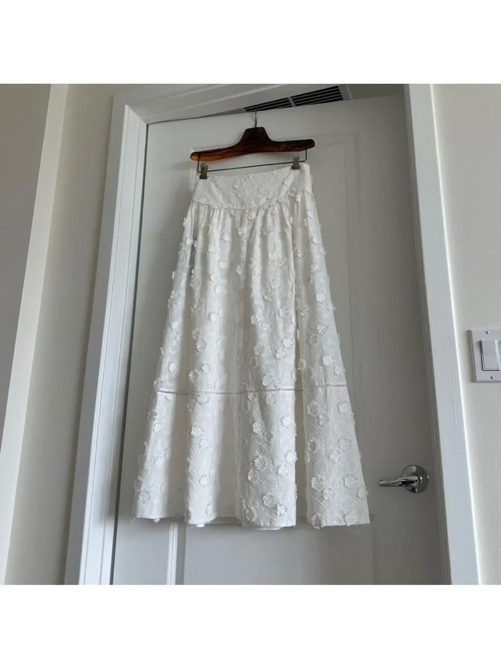 Farm Rio Off-White 3d Flower Midi Skirt
